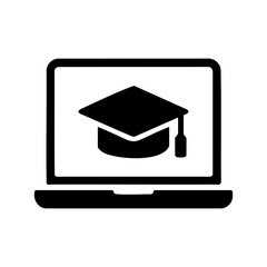 Online education icon with laptop and graduation cap