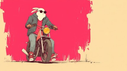 Cool Rabbit Rider  Motorcycle  Sunglasses  Urban Art  Illustration