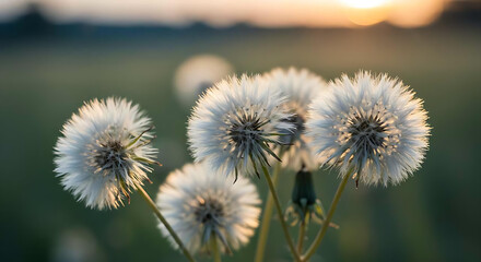 White Dandelion, High-resolution macro photograph of a delicate white dandelion seed head isolated on a soft, neutral background. natural beauty of the dandelion puffball