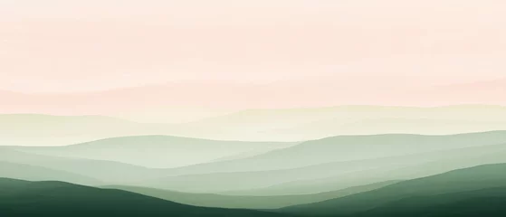 Poster Mountain landscape with soft pastel colors and misty hills creating a serene and calming atmosphere for nature and relaxation backgrounds.
