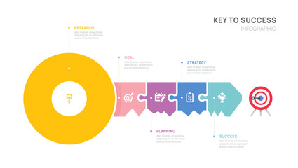 key success achievement grow infographic template for business. growth or progress to achieve target goal 5 step vector.