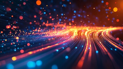 Abstract Digital Data Flow with Glowing Particles