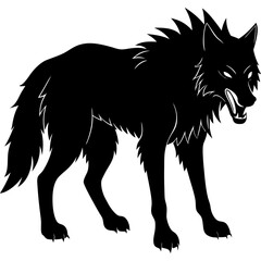 Dire wolf vector illustration, black silhouette on white background