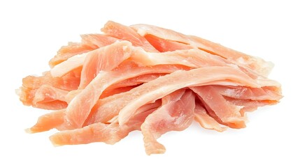 Pile Of Fresh Raw Chicken Breast Strips Isolated On White Background