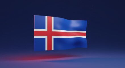 Fototapeta premium Icelandic Flag Waving Gracefully Against a Deep Blue Background A Stunning 3D Render of the National Emblem