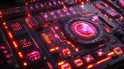 Obraz premium Close-up view of glowing futuristic circuit board.