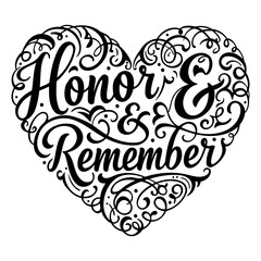 Fototapeta premium Heart-shaped, decorative lettering design. Ideal for memorial, remembrance, or tribute-themed marketing, social media, or education projects.