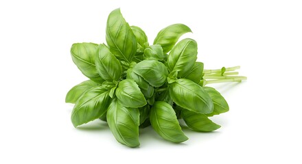 Fototapeta premium A bunch of fresh green basil on a white background