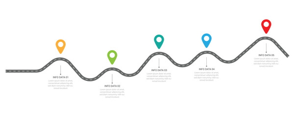 Infographic roadmap design template. Business Timeline of 5 Important Business Events annual business presentation. Vector illustration