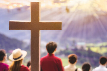 Cross with copy space background. Good Friday pilgrimage concept.