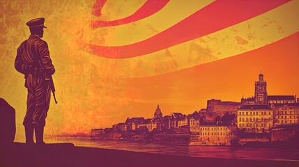 Obraz premium guarding our legacy: a soldier protects national heritage at a historic monument – perfect for a sports interior poster