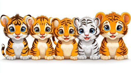 Fototapeta premium Adorable tiger cub cartoon illustration a playful collection of cute tiger characters perfect for children's content animal themed designs and cheerful graphics