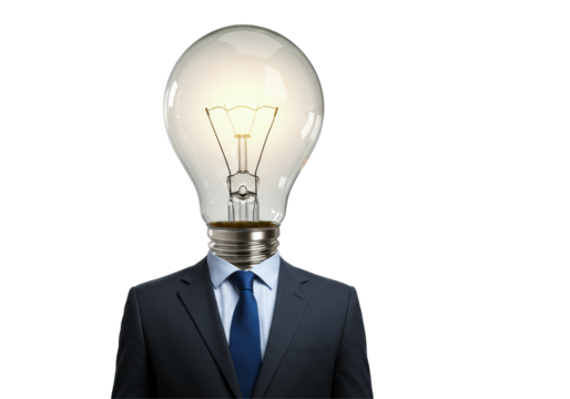 Isolated Businessman with a Light Bulb for a Head