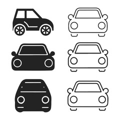 Obraz premium vector illustration showcases a set of car icons and transport symbols, including auto, vehicle, truck, van, bus, and taxi silhouettes, perfect for road and traffic design