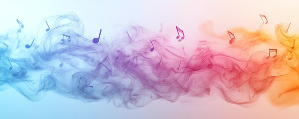 Beautiful floating music notes dissolve into soothing pastel color waves, creating a serene and harmonious visual experience.