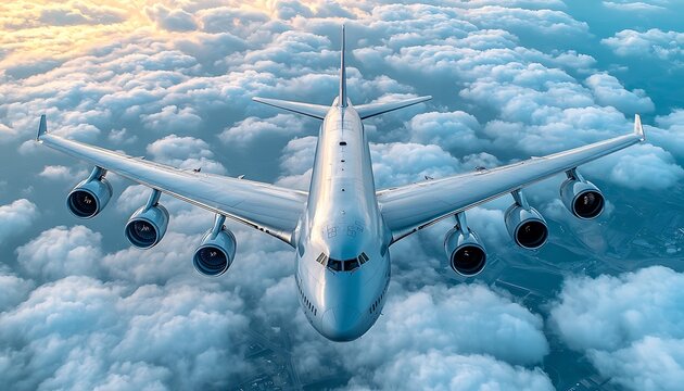 Massive commercial jet ascends through fluffy clouds.