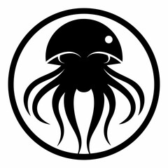 Jellyfish mascot logo vector silhouette in white background