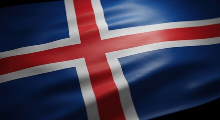 Fototapeta premium Close-Up View of the Icelandic Flag, National Symbol of Iceland, Waving in the Wind, Detailed Textile Texture