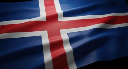 Fototapeta premium Icelandic Flag: A Close Up View of the National Banner of Iceland with Waving Fabric Texture