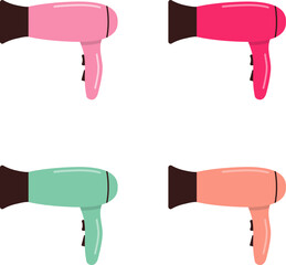 Hair dryer, vintage hair dryer set, hair dryer icon. Background image, postcard, web banner, vector illustration.