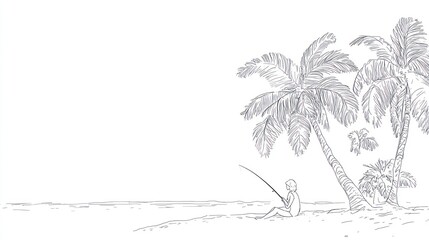 Beach Fisherman Under Palms