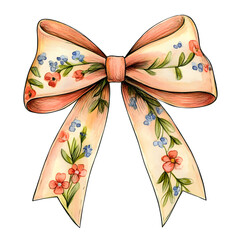 ribbon bow with tiny flowers hand-drawn