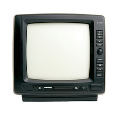 vintage black television set with blank screen and side control buttons evokes nostalgia. retro design and classic style reflect technology from bygone era