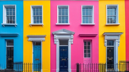 Obraz premium Colorful Row Houses with Brightly Painted Facades