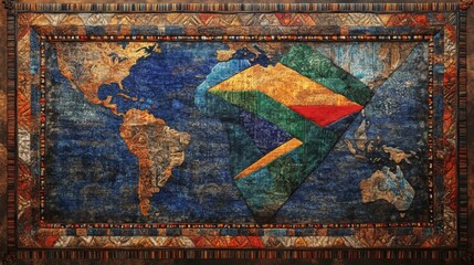 Fototapeta premium Colorful Mosaic World Map with Intricate Texture