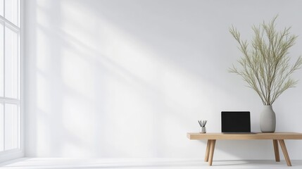 Fototapeta premium Minimalist, bright workspace with natural light