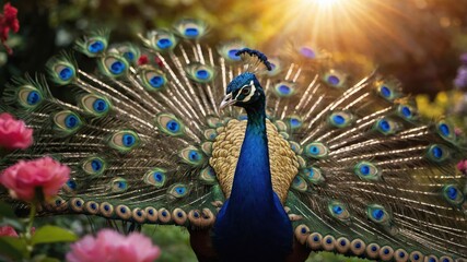 Obraz premium Peacock with Open Tail Feathers