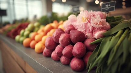 Fresh Produce Market Display  Fruits  Vegetables  Flowers