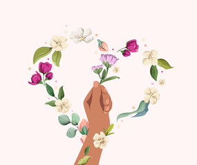 A hand with flowers. Summer illustration. Vector.
