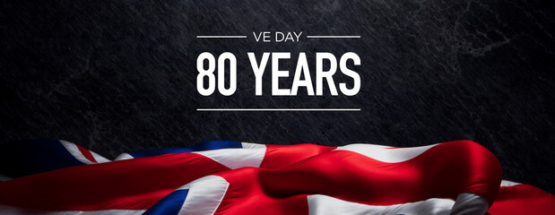 Striking VE Day 80th Anniversary Tribute with Union Jack on Dark Background