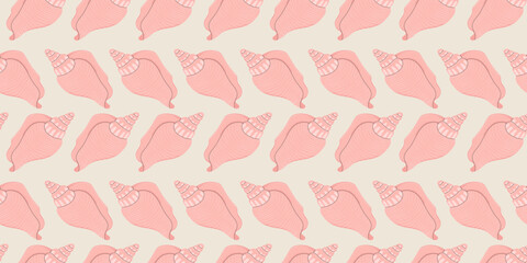 Sea shells seamless pattern. Trendy pattern of seashells for wrapping paper, wallpaper, stickers, notebook cover. 