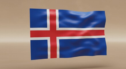Fototapeta premium Icelandic National Flag Waving Gracefully Against a Neutral Background A Vibrant Display of Icelandic Patriotism