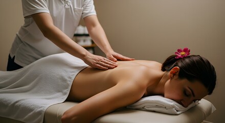 Fototapeta premium Relaxing Back Massage Therapeutic Touch for Stress Relief and Pain Management