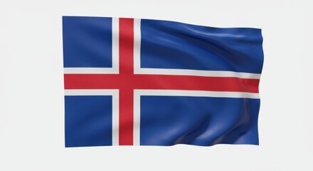 Fototapeta premium Icelandic National Flag Waving Gracefully in the Wind A Stunning Display of Patriotism and National Identity