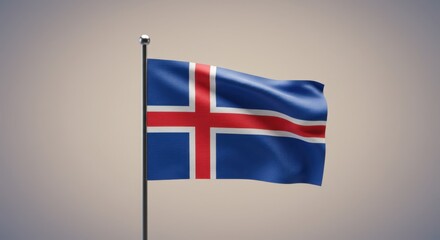 Obraz premium Icelandic Flag Waving Proudly on a Flagpole Against a Neutral Background