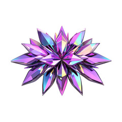 vibrant, symmetrical arrangement of iridescent, purple crystals forms star like shape, reflecting light in dazzling display. geometric design is both modern and captivating
