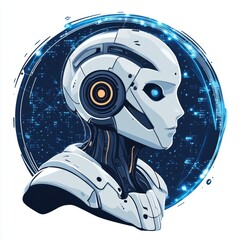 Futuristic Artificial Intelligence Robot Head Profile with Digital Data Background