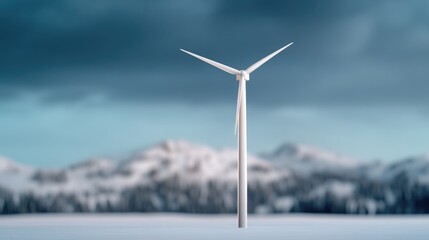 Snowy landscape with wind turbine