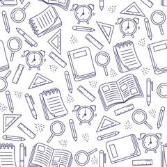 School Supplies Doodle Seamless Pattern Background