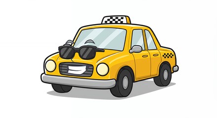 Cartoon yellow taxi with sunglasses illustration