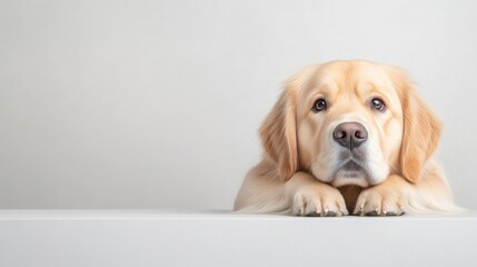 Golden Retriever resting on surface
