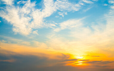 Sky sunset evening sunrise cloud weather dramatic landscape goldent and indigo color gradient...