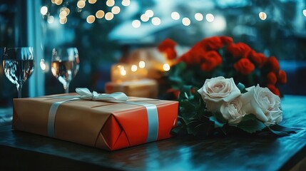 valentine's day magic: a table of personalized gifts wrapped in red and white paper – perfect for your home décor or sports room poster to celebrate love!