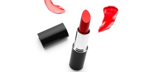 Obraz premium Sleek black lipstick tube with bold red lipstick on white background, elegance, red lipstick
