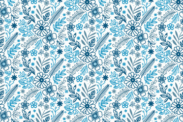 decorative blue floral line art pattern in seamless style for trendy packaging fashion textile and surface prints


