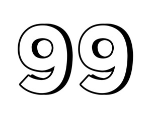 number 99 on transparent background,white color with a bold, 3D appearance and shadow effects for added depth and dimension for design elements